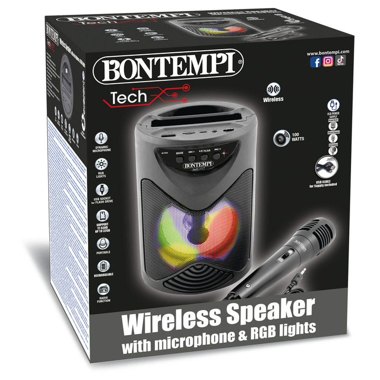 Bontempi Wireless Speaker With Microphone & Rgb Lights - 491010