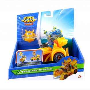 Super Wings Super Pet Free Wheel Vehicle - Spinning Golden Boy & Vehicle - 770331